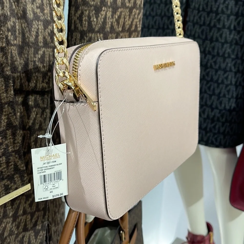 Michael Kors Jet Set Item Large East West Zip Crossbody Leather Powder Blush